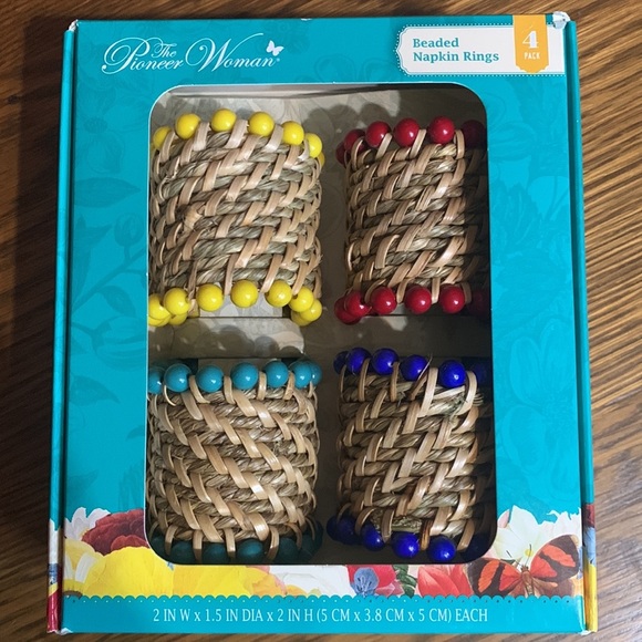 The Pioneer Woman Beaded Napkin Rings 8 piece 2 sets of 4 - Picture 2 of 13